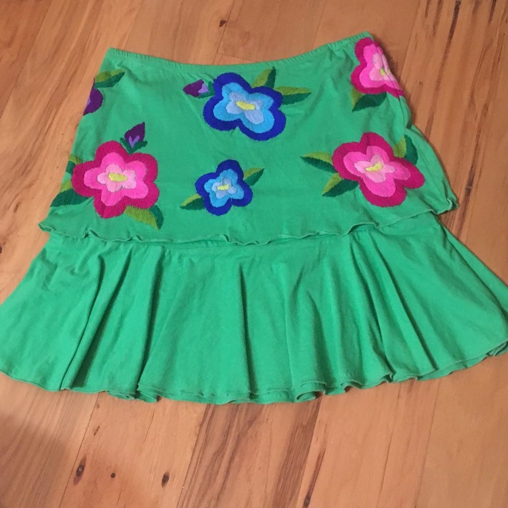 Sweetees Green Embroidered Flower Skirt